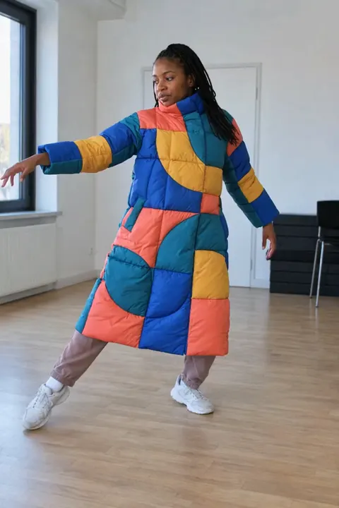 Actual Aisma result: Prism puffer outfit on the same fifteen-second room dance. This is a complete real Aisma edit.