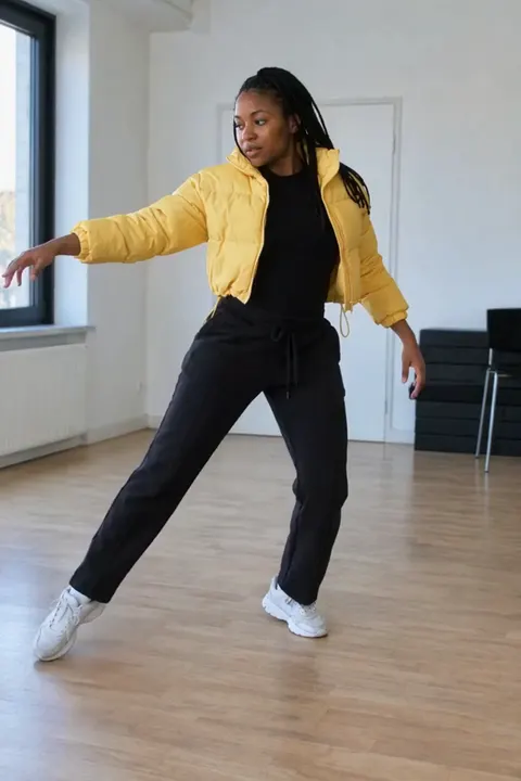 Actual Aisma result: Acid yellow outfit on the same fifteen-second room dance. This is a complete real Aisma edit.