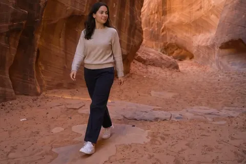 Actual Aisma result: The same walk through a red sandstone canyon at golden hour.
